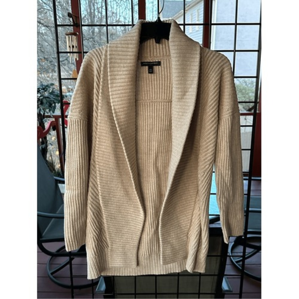 Banana Republic ribbed cardigan sweater duster womens XS beige open front